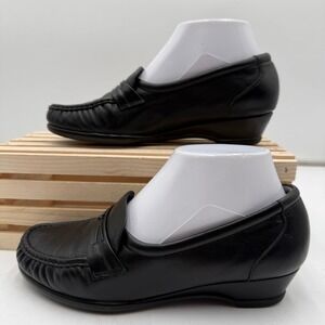 SAS Easier Black Leather Loafer Shoes Comfort Walking Slip On Womens 7 M‎
